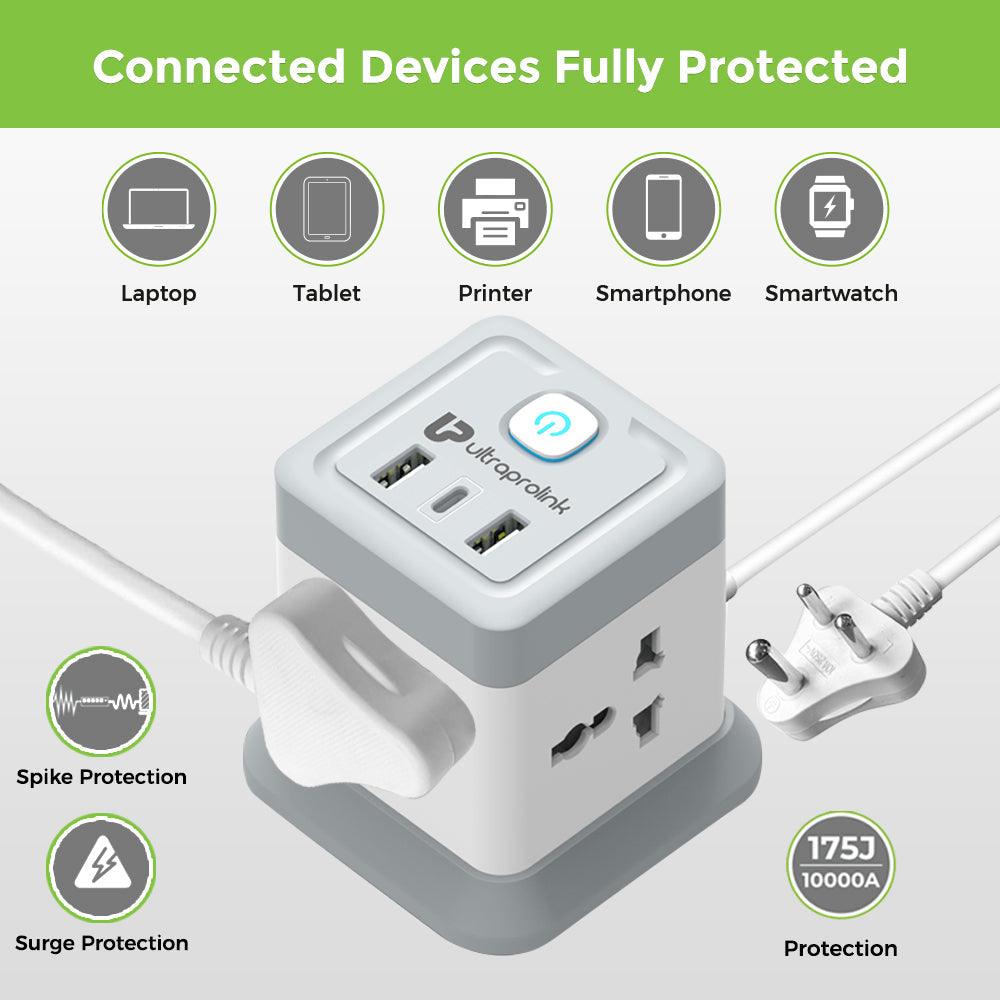 Power Qube 4 Port Surge Protector+3 USB PD20W