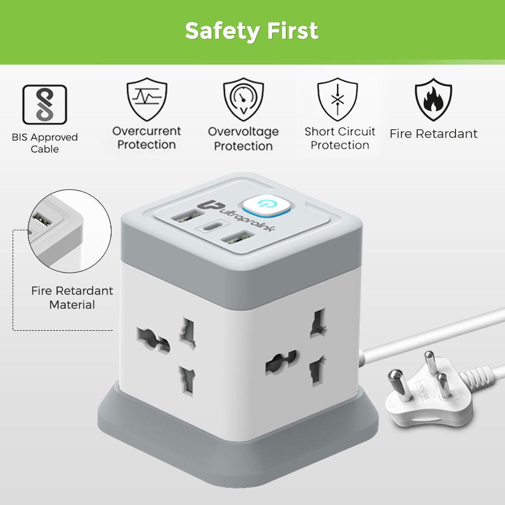 Power Qube 4 Port Surge Protector+3 USB PD20W