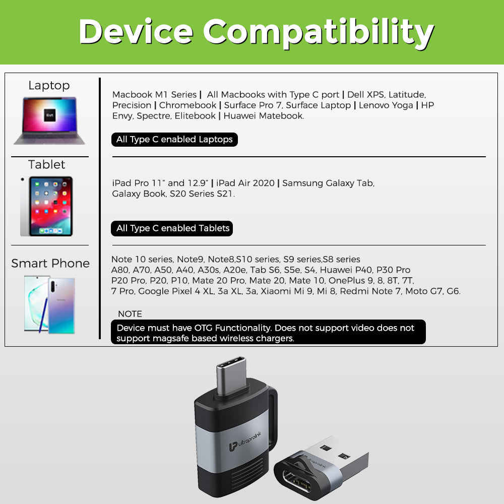 C-Adapt Duo USB Type C  USB-A Male-Female OTG Adapters UL1076