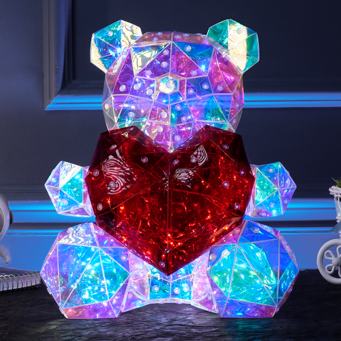 Led Teddy Bear With Heart Holographic Glow Lamp