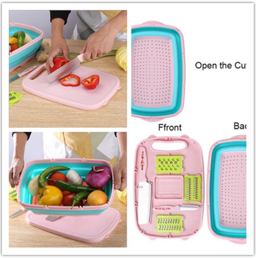 Premium Quality  Multifunction Kitchen Foldable Cutting Board Chopping Block with Washing Drain Basket