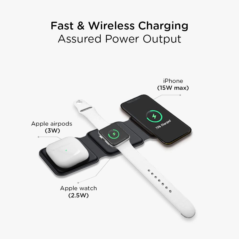 Qubo MagZap Z3 from Hero Group 3 in 1 Wireless Charger, MagSafe Compatible with iPhone, Airpods, Apple Watch & Smartphones, QC Passed