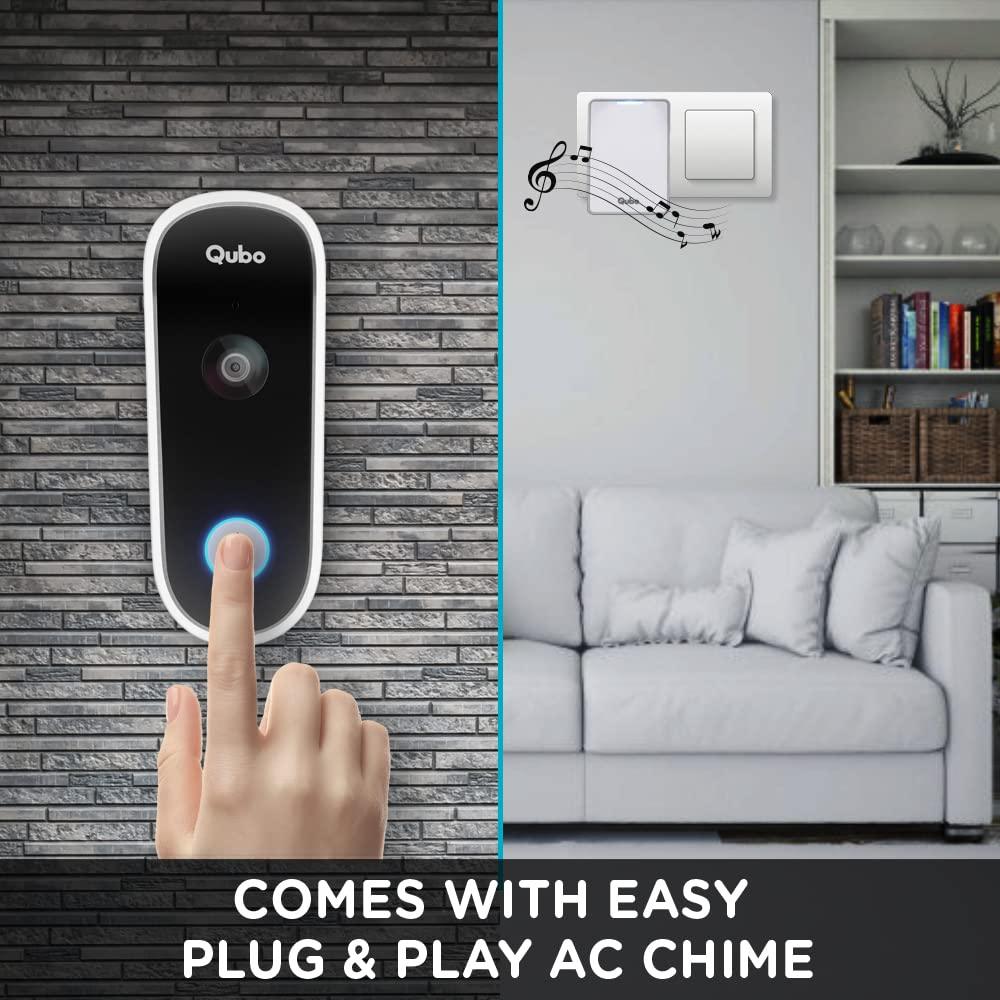 Qubo Smart WiFi Wireless Video Doorbell from Hero Group | Instant Visitor Video Call on Phone | Intruder Alarm System | 1080P FHD Camera | 2-Way Talk | Works with Alexa & Google | 36 Chime Tunes