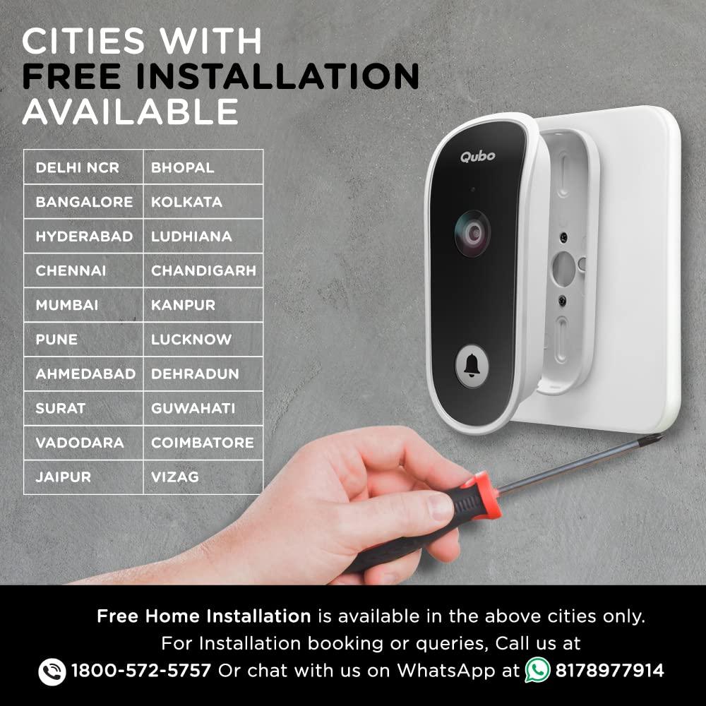 Qubo Smart WiFi Wireless Video Doorbell from Hero Group | Instant Visitor Video Call on Phone | Intruder Alarm System | 1080P FHD Camera | 2-Way Talk | Works with Alexa & Google | 36 Chime Tunes