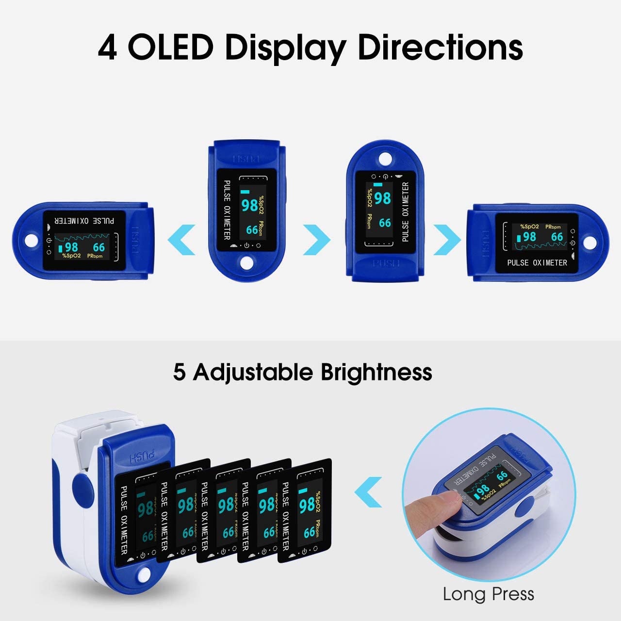 Finger Pulse Oxygen Meter with Audio Visual Alarm and Respiratory Rate