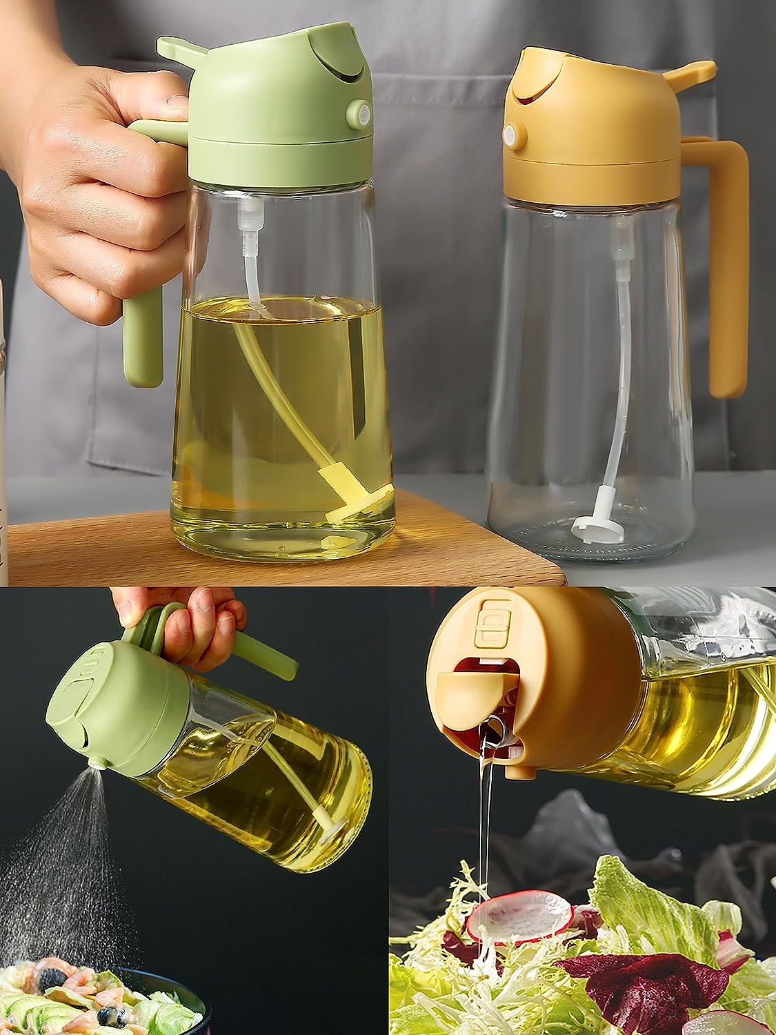 2 in 1 Glass Olive Oil Sprayer and Oil Dispenser || 14.5oz/450ml Oil Spray Bottle