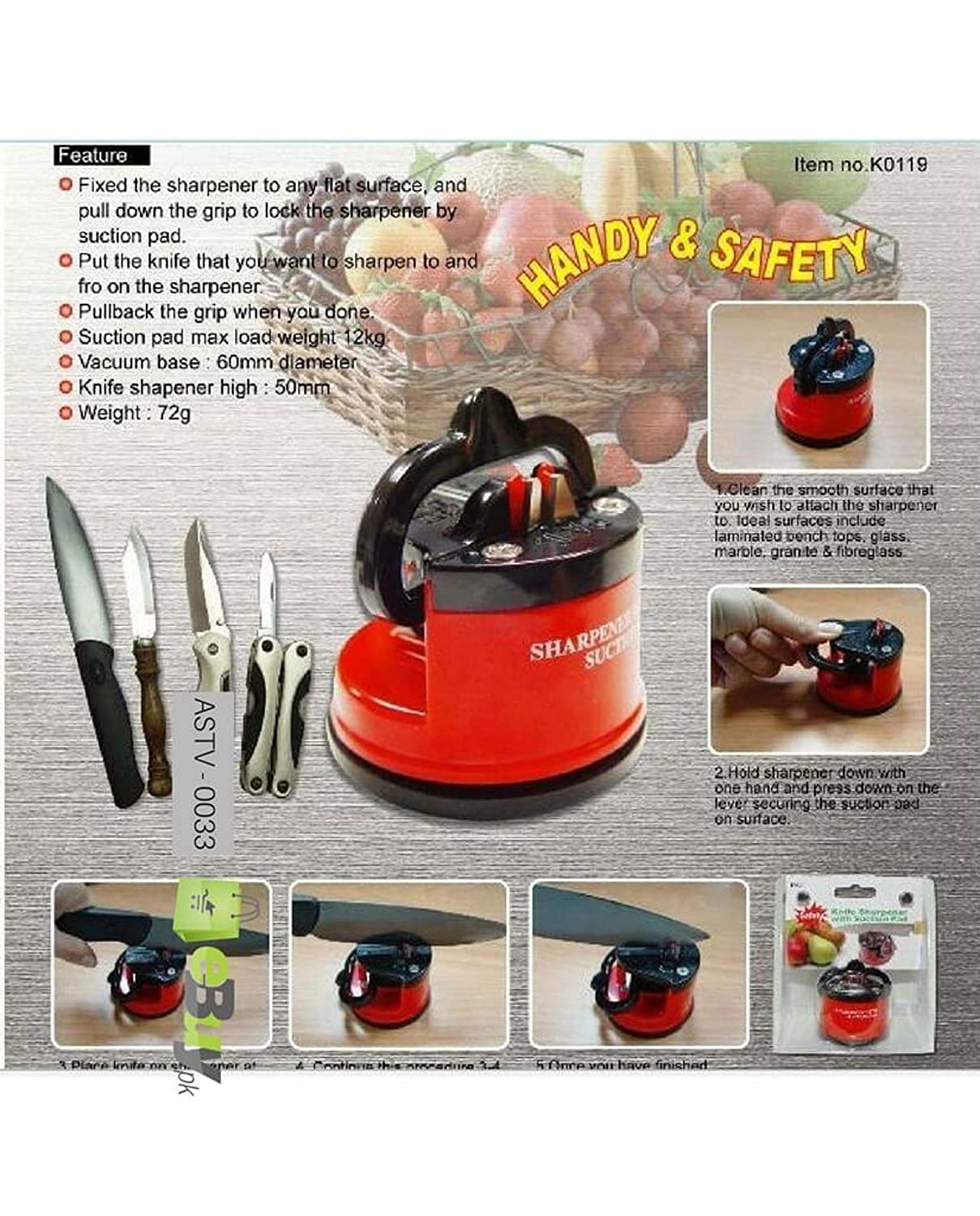 Manual Kitchen Knife Sharpener With Suction Pad