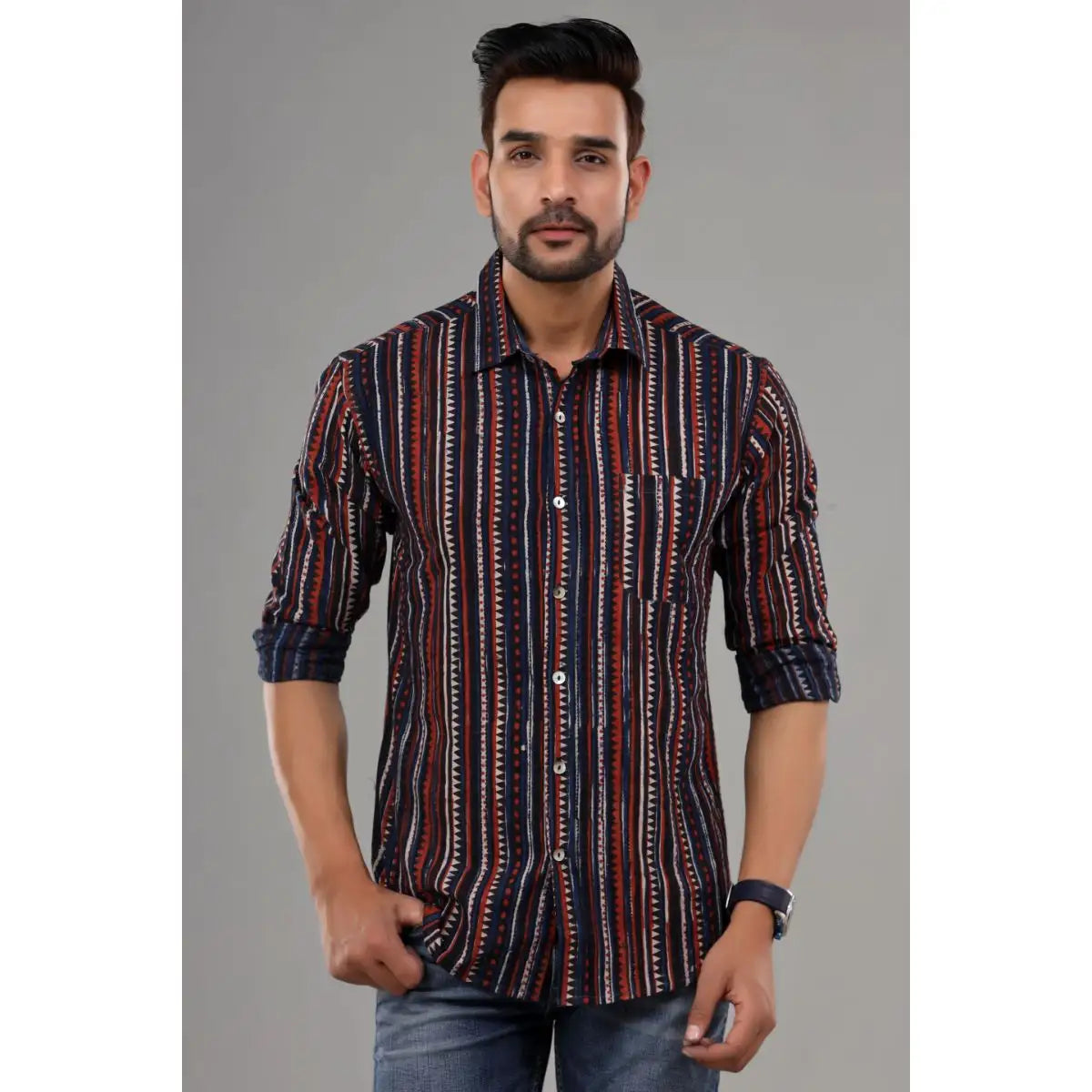 Beautiful Block Printed Cotton Casual Shirt For Men Wear Clothing, Floral Printed Autumn, Winter Wear Clothing For Men