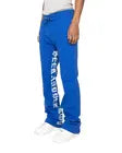 Custom Loose Flare Sweat Pants 100% Cotton Fleece Men Blue Stacked With White Printing Side Stripes New Design