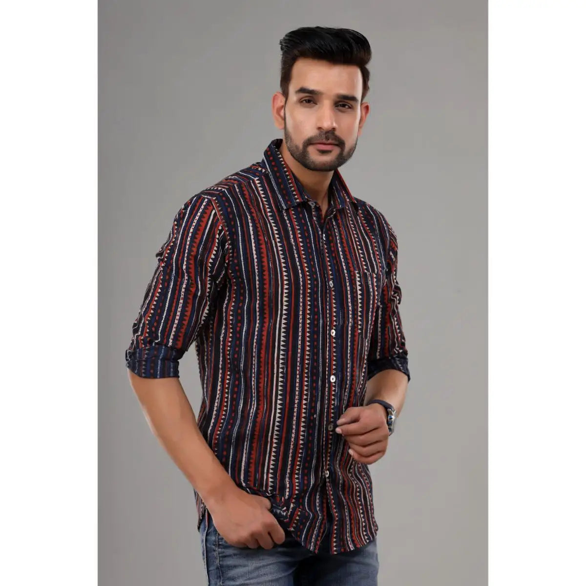 Beautiful Block Printed Cotton Casual Shirt For Men Wear Clothing, Floral Printed Autumn, Winter Wear Clothing For Men