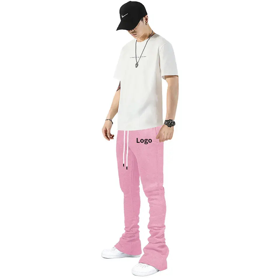 OEM Men Stacked Joggers With Pocket Streetwear Men's Sweatpants Flare Cargo Stacked Trousers