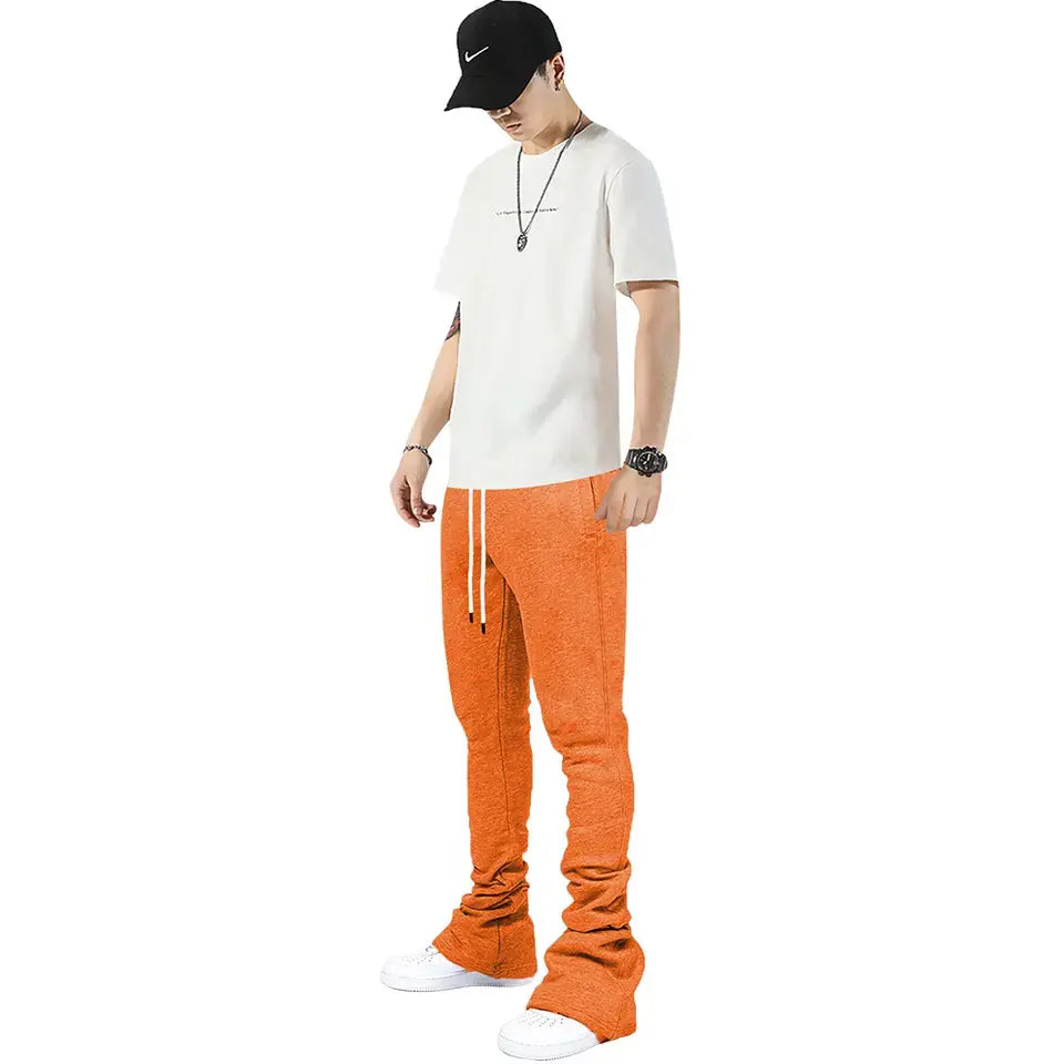 OEM Men Stacked Joggers With Pocket Streetwear Men's Sweatpants Flare Cargo Stacked Trousers