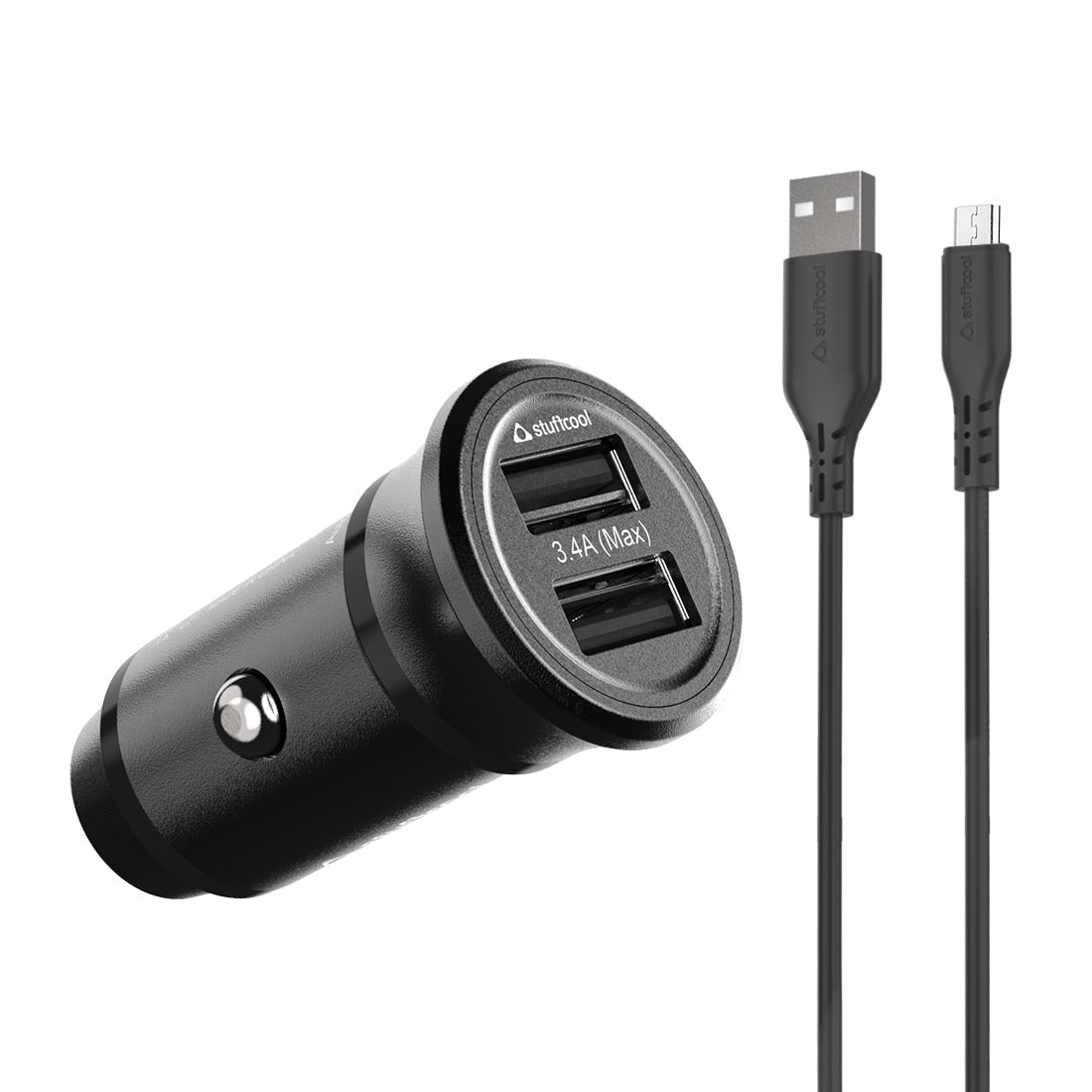 ISO 17W Dual USB Port Car Charger With Micro USB Cable