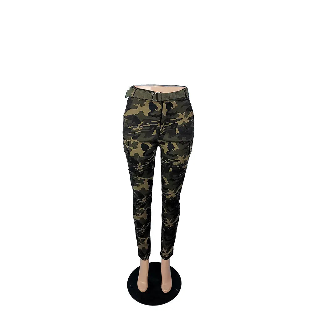 Wholesale Multi Pockets Pencil Pants Casual Camouflage Cargo With Belt For Women