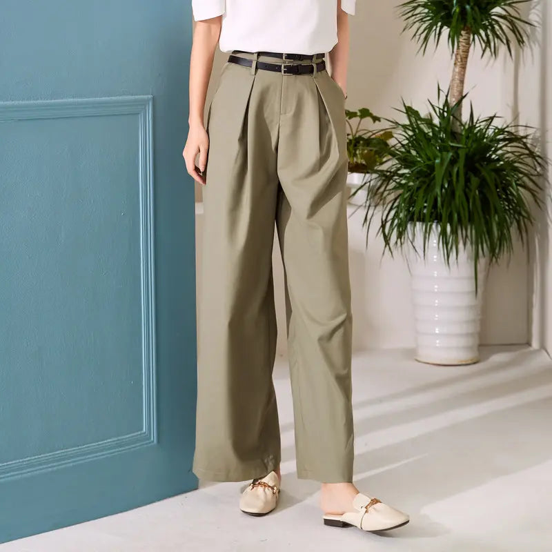 New arrival green women's pants & trousers high waist ankle length vintage womens fashion wide leg for ladies