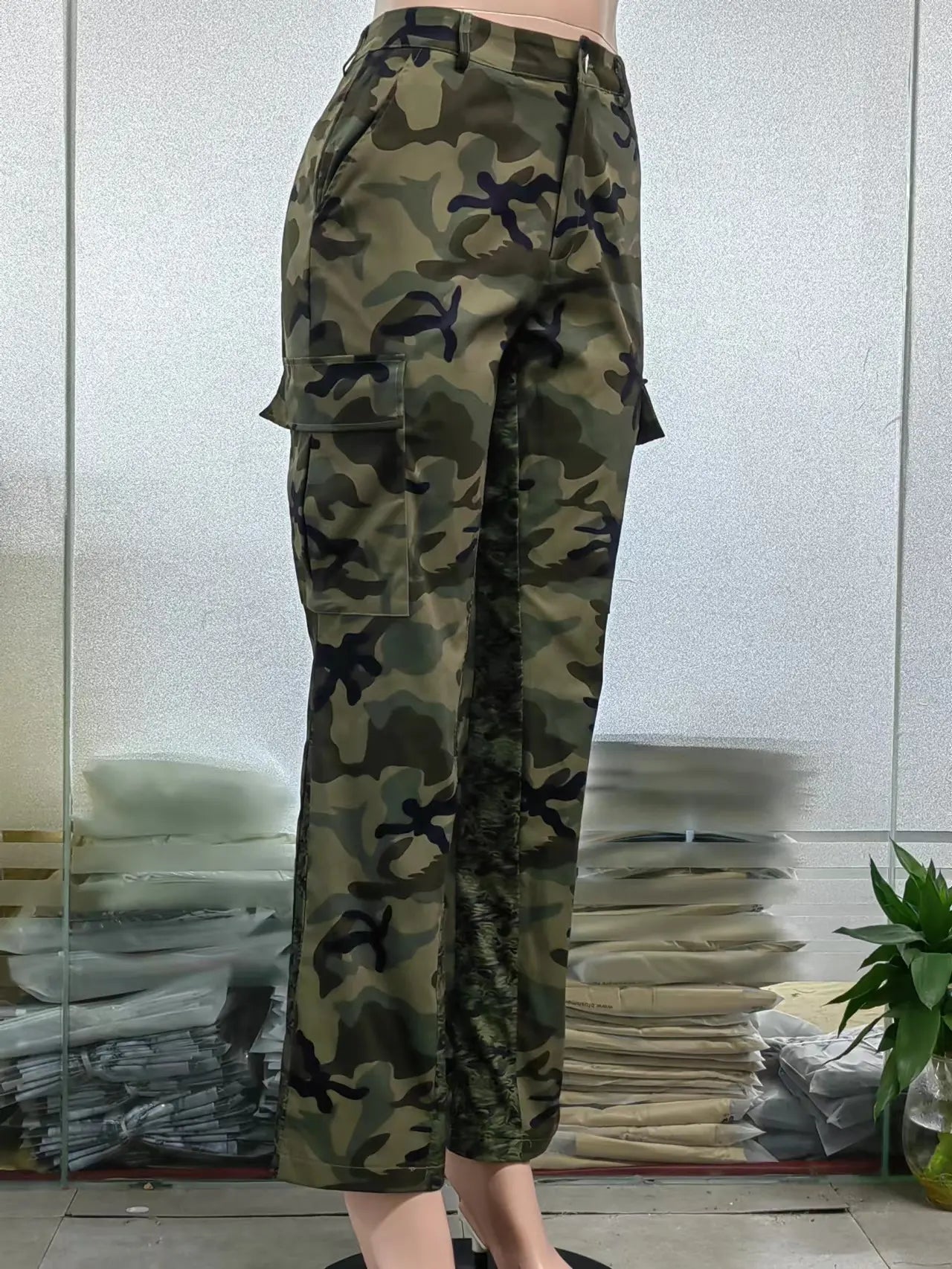 fall fashion baggy multi pockets cargo pants casual patchwork straight camouflage cargo for women