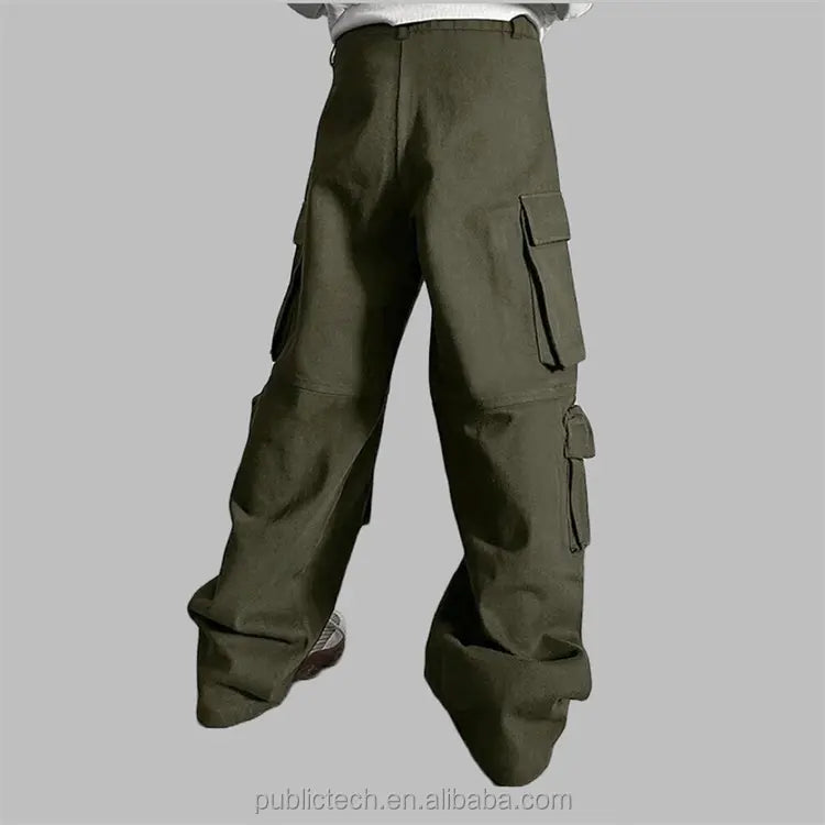 OEM Wholesale Custom High Quality Multi Pockets Baggy Parachute Wide Leg Streetwear Casual Men's Cargo