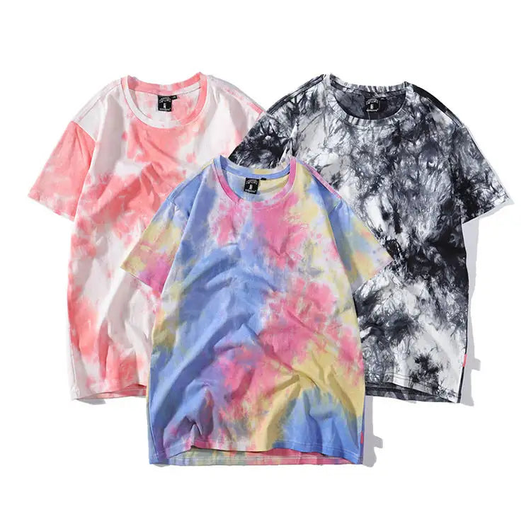 ALLFLY factory Wholesale High Quality Tie Dye Short Sleeves Oversized Pima Cotton Black T- loose fit dazzling T-