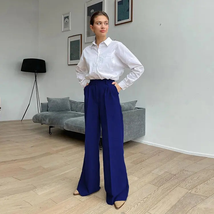 Women'S Commuter High Waist Loose Klein Blue Casual Draped Wide Legged Women'S Trousers