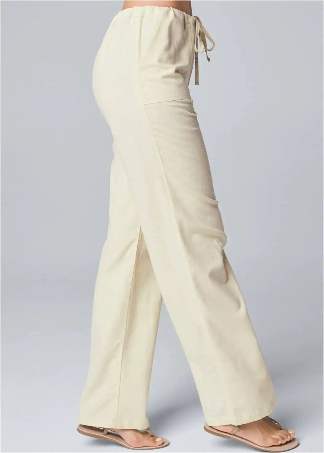 Wholesale Casual Soft Ladies Wide Leg Linen Pants Women With Drawstrings