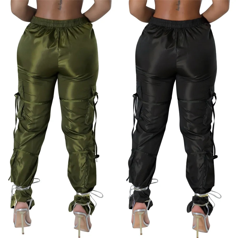 Custom Logo Fall Solid Color Women Cargo Pants Streetwear Big Pocket Low Waist Baggy Women's Trousers