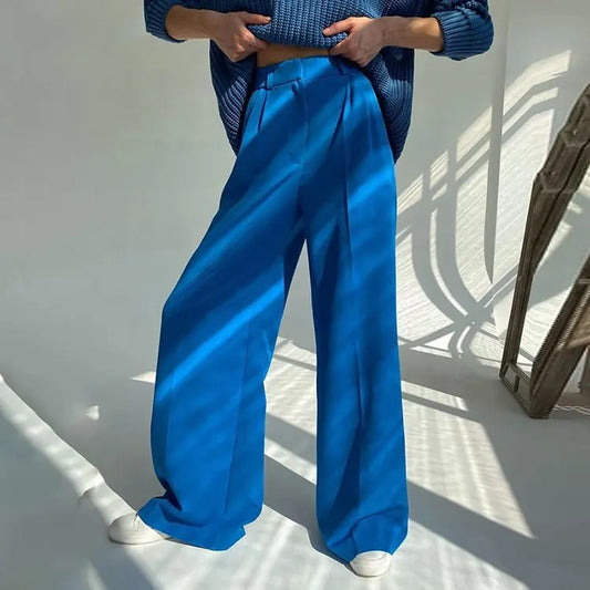 Women'S Commuter High Waist Loose Klein Blue Casual Draped Wide Legged Women'S Trousers