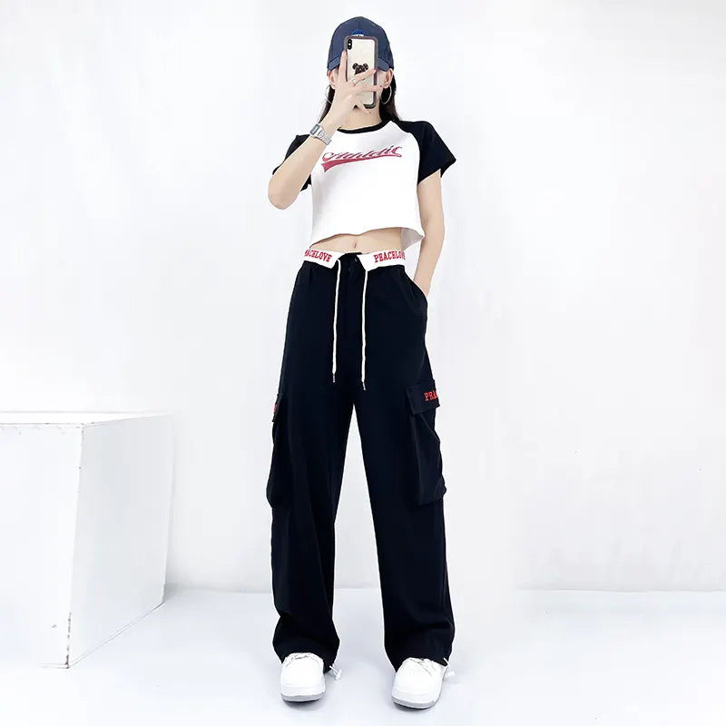 Loose Legged Harlan Pants Personalized Street Pants Casual Printed Hip-hop Sweatpants Women Hip Hop Knitting High Waist