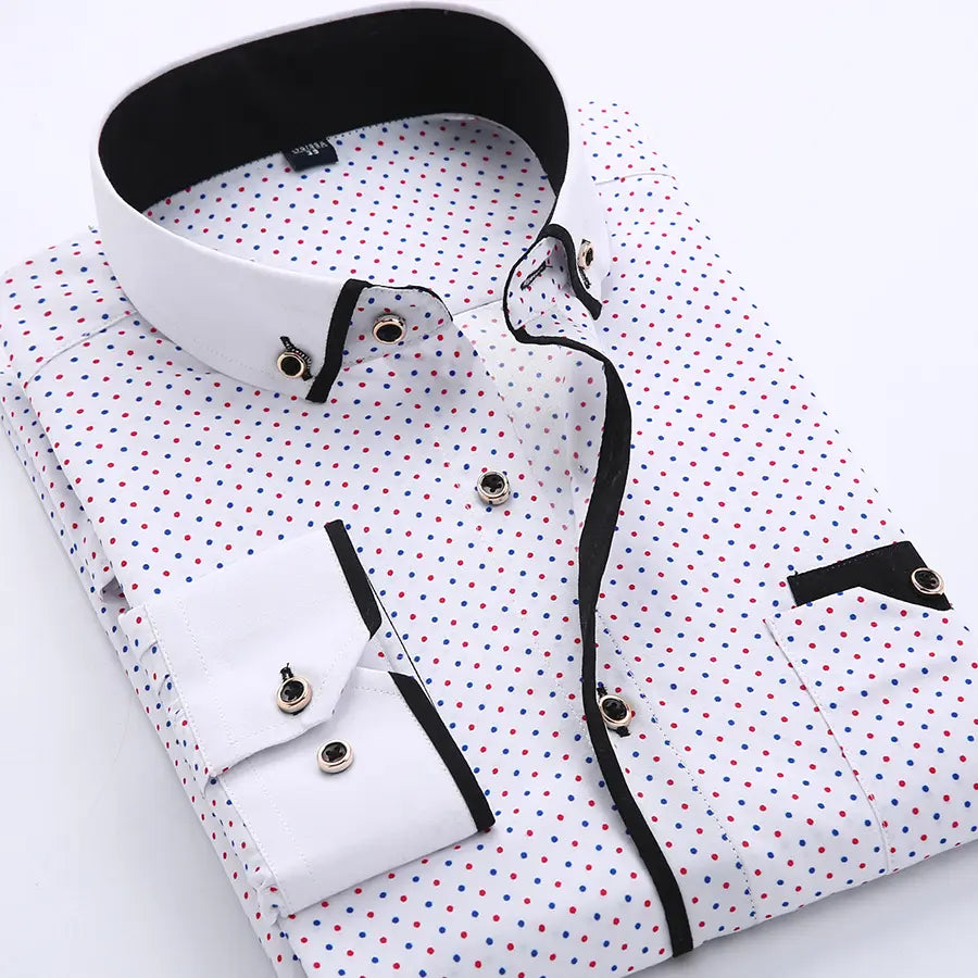 SD Men Shirt Slim Fit Long Sleeve Business Casual Printed Formal Dress