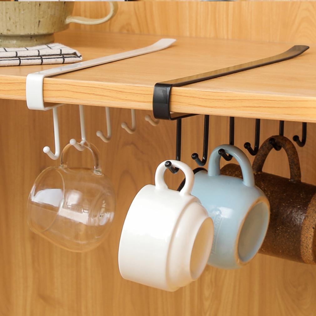 Under Shelf 6 Hook Metal Storage Organizer for Kitchen, Bathroom, Office