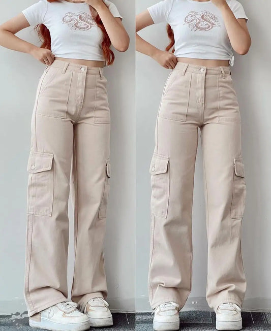 with multi 6 pocket cotton high waisted mujer ladies khaki black Wholesale casual woman custom cargo trousers for women