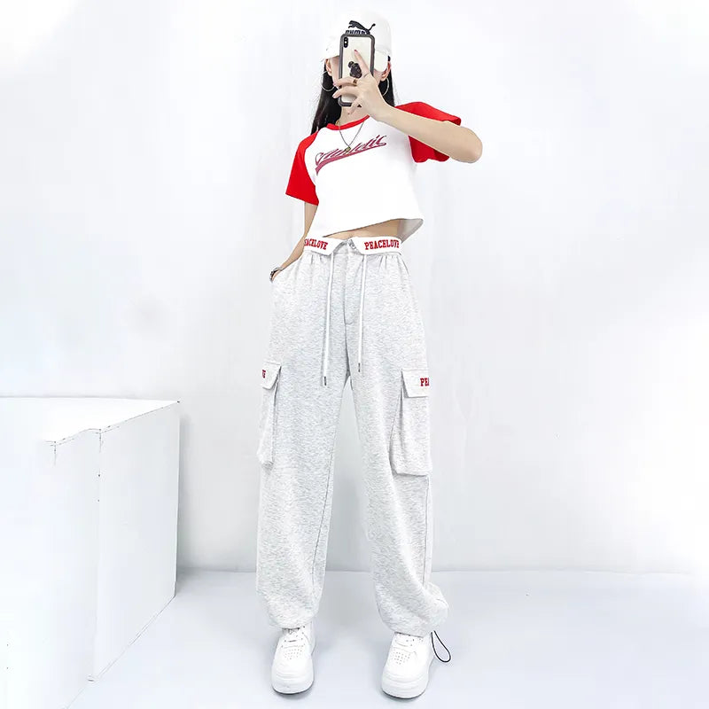 Loose Legged Harlan Pants Personalized Street Pants Casual Printed Hip-hop Sweatpants Women Hip Hop Knitting High Waist