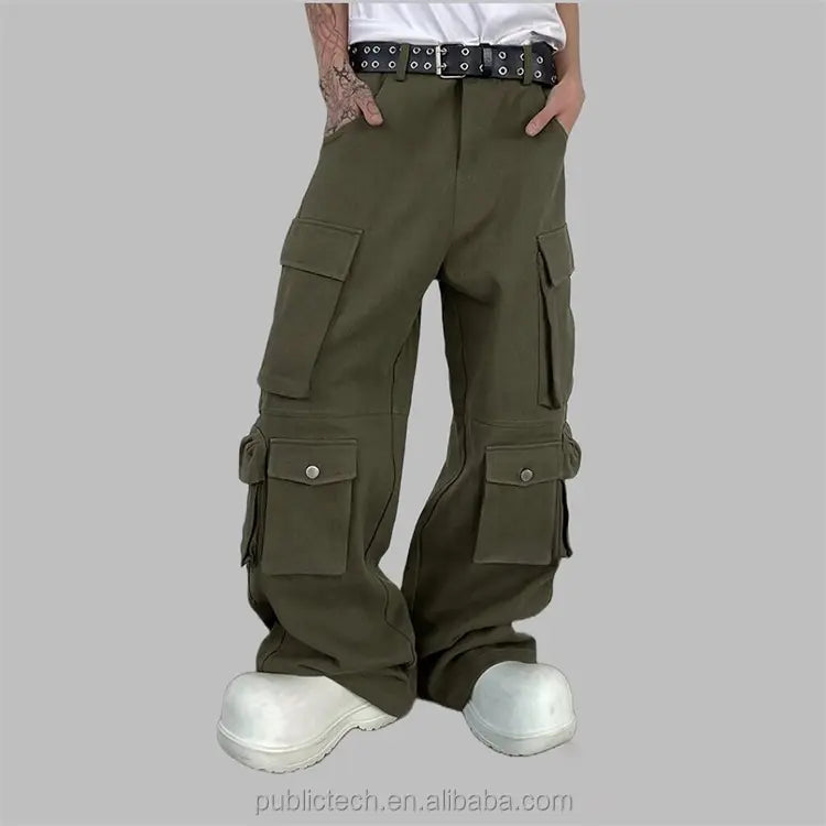 OEM Wholesale Custom High Quality Multi Pockets Baggy Parachute Wide Leg Streetwear Casual Men's Cargo