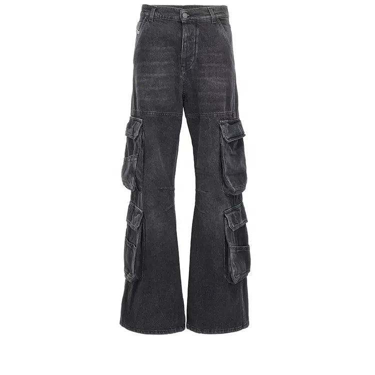 Custom Men Cool Multiple Cargo Pants Special Style Tactical Smoky Black Jeans With Pockets