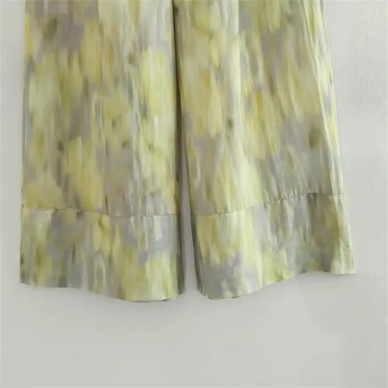 TAOP&ZA autumn new women's fashion elastic waist high waist printed linen summer straight 4786312 4786302