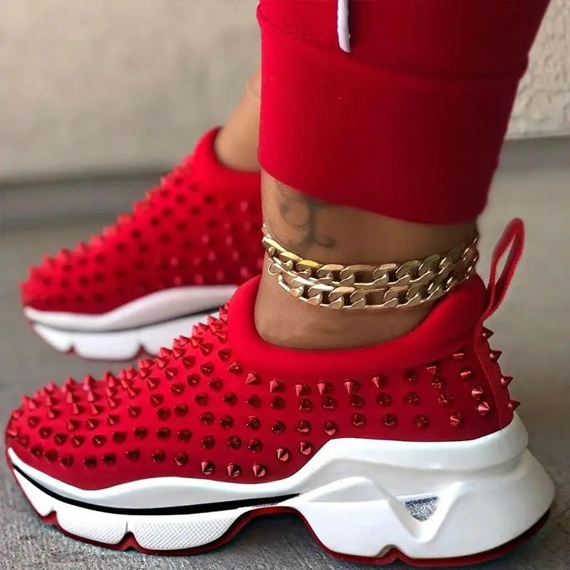 TX fashion brand black spike casual breathable soft for women thick-soled non-slip running red bottom sneakers