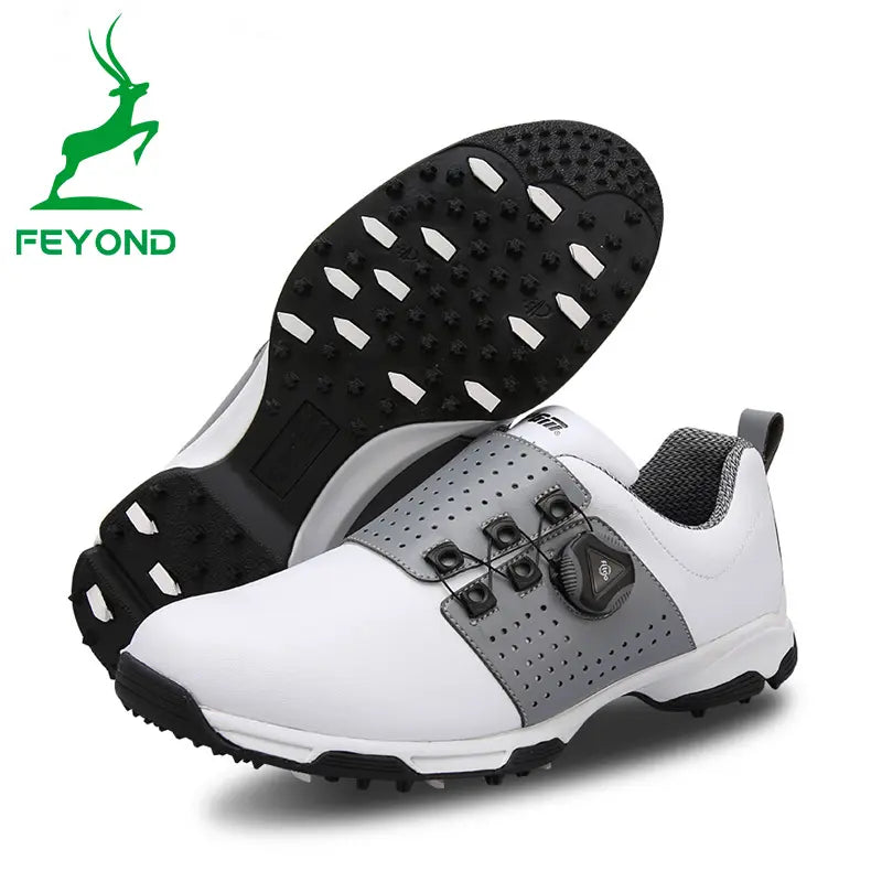 Golf Men Shoes Super Leather Sport Shoes Waterproof Lightweight Knob Buckle Shoelace Sneakers Anti Skid Non-Slip Trainers