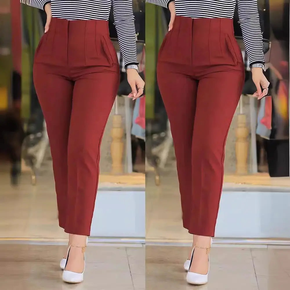 women's clothes Solid Casual Suit Pants High Waist Solid Slim Fit Cropped ladies Trousers New Lady Summer Pencil