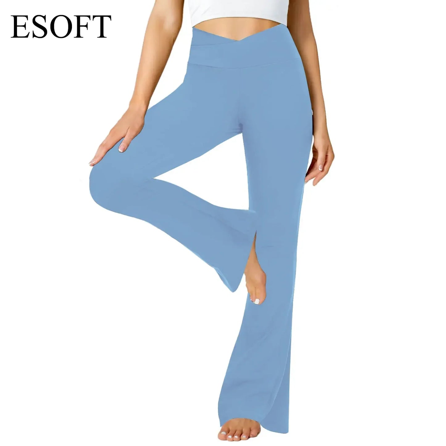 ESOFT Women's Bootcut High Waisted Causal Pants Stretch Long Solid Wide Leg Trousers