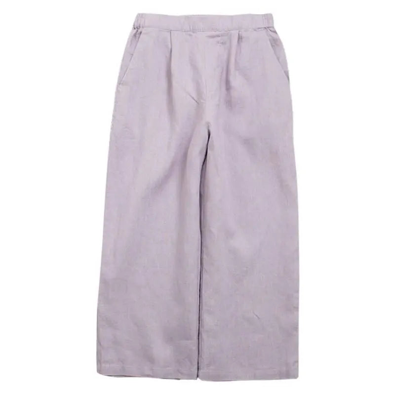 Pure linen wide leg pants Japanese style women 8 length summer wear