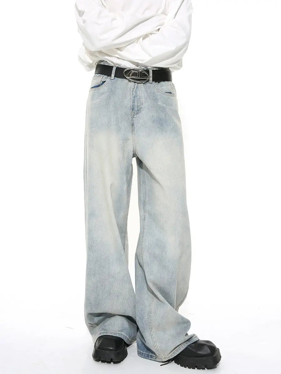 New custom loose fit denim pants stylish vintage loose straight baggy Denim Trousers wide leg High Street Baggy Jeans for men