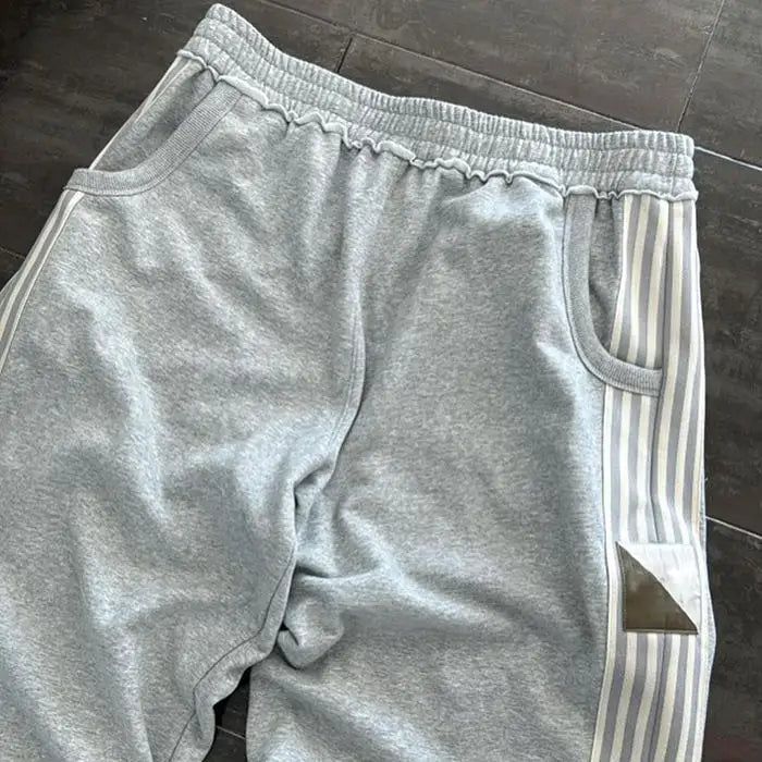 Custom Streetwear High Quality Grey Heavyweight French Terry Loose Wide Leg Baggy Striped Sweatpants for Men