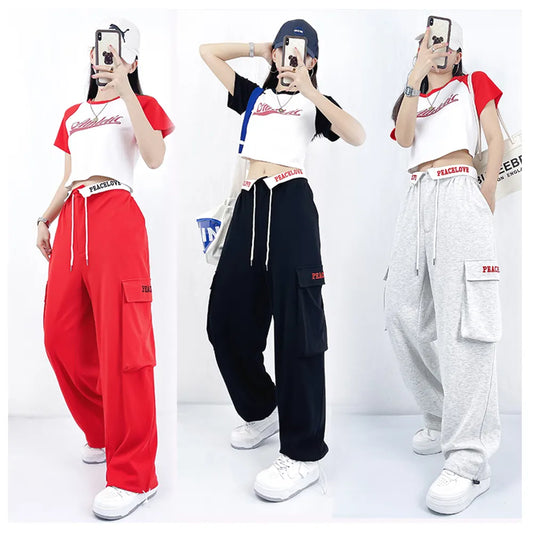 Loose Legged Harlan Pants Personalized Street Pants Casual Printed Hip-hop Sweatpants Women Hip Hop Knitting High Waist