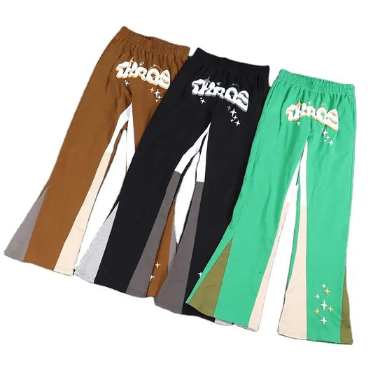 Custom logo fleece joggers men sweatpants french terry baggy stacked flare sweat