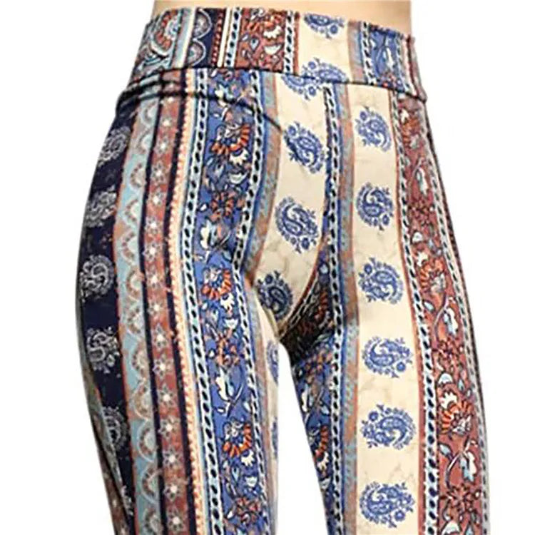 women's boho print high waist wide leg long bell bottom yoga flare