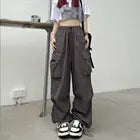 Fengway Trendy Vintage Wide Leg Pants Women Loose Ankle Trousers Streetwear Drawstring Cargo With Pocket