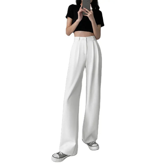 Fashion Casual Solid Color Wide Leg Pants High Waist Drawstring Women