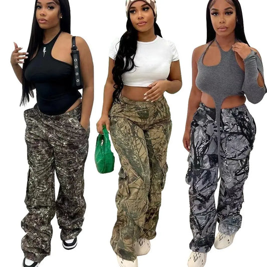 New Fashion Women'S Camouflage Pants High Waist Straight Cargo Mujer Women Streetwear Baggy Women'S