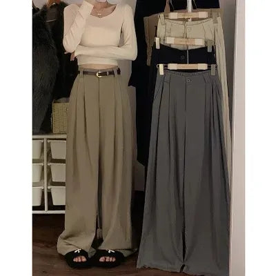 Korean design Fashion Wide Leg Pants for Women Work Business Casual High Waisted Dress Flowy Trousers Office