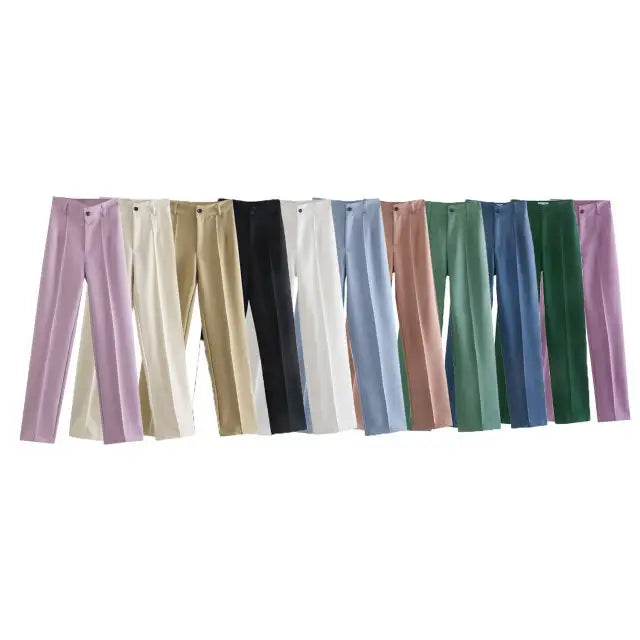 Women China Fashion Office Wear Straight Pants Vintage High Waist Zipper Fly Female Trousers