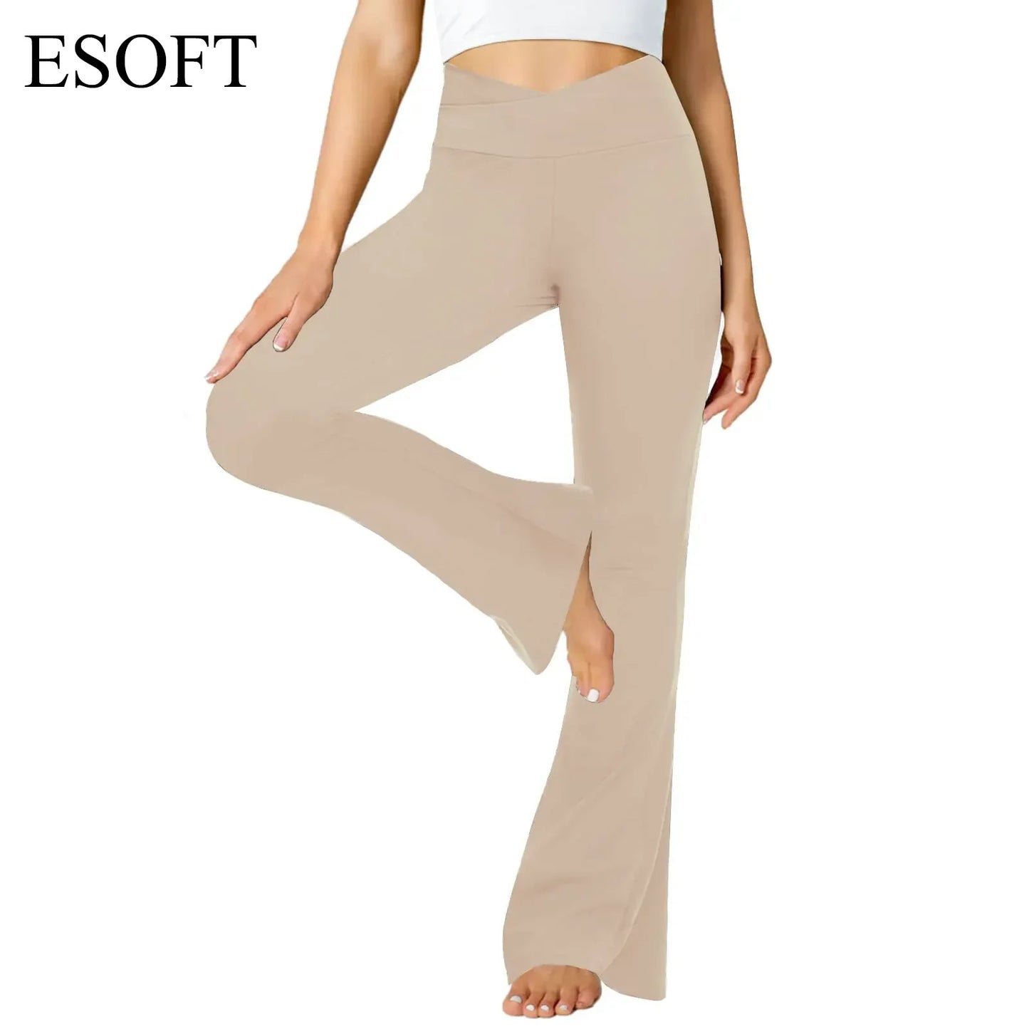 ESOFT Women's Bootcut High Waisted Causal Pants Stretch Long Solid Wide Leg Trousers